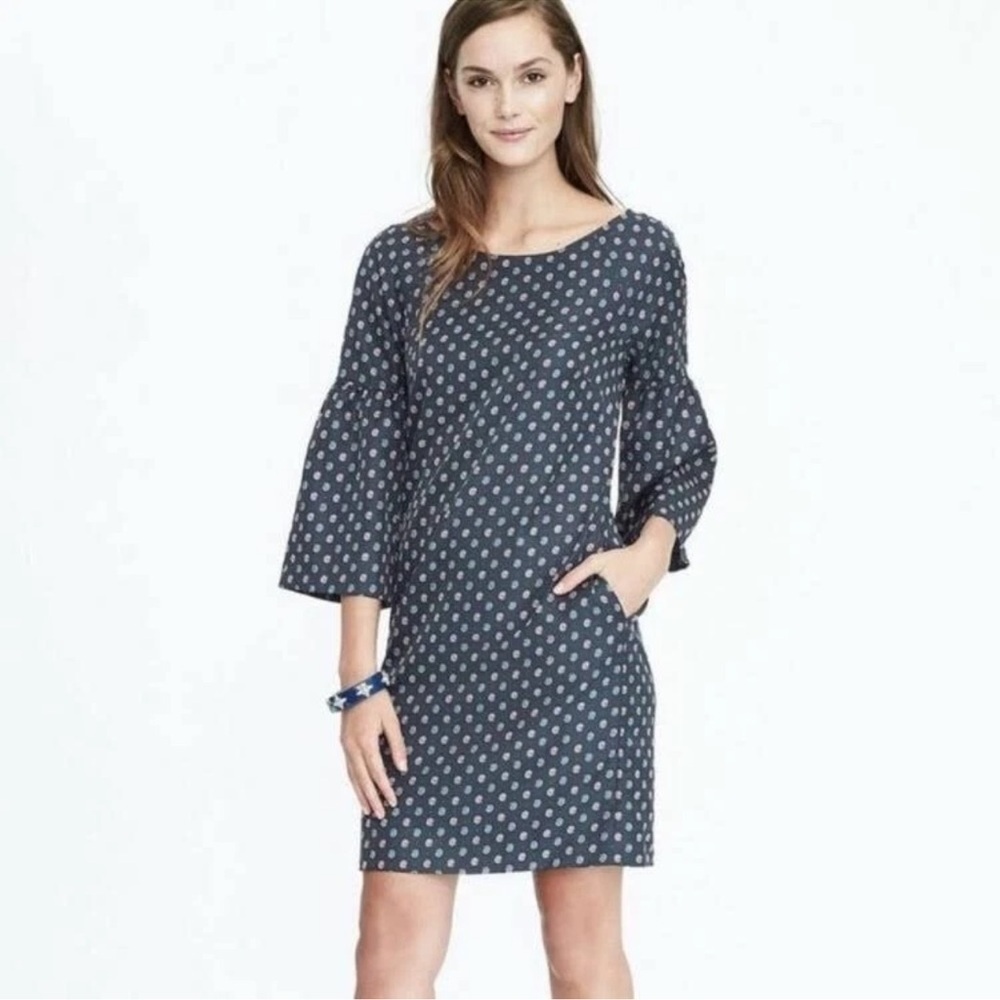 J crew paisley bell sleeve dress XS BLUE GREEN - Picture 1 of 6
